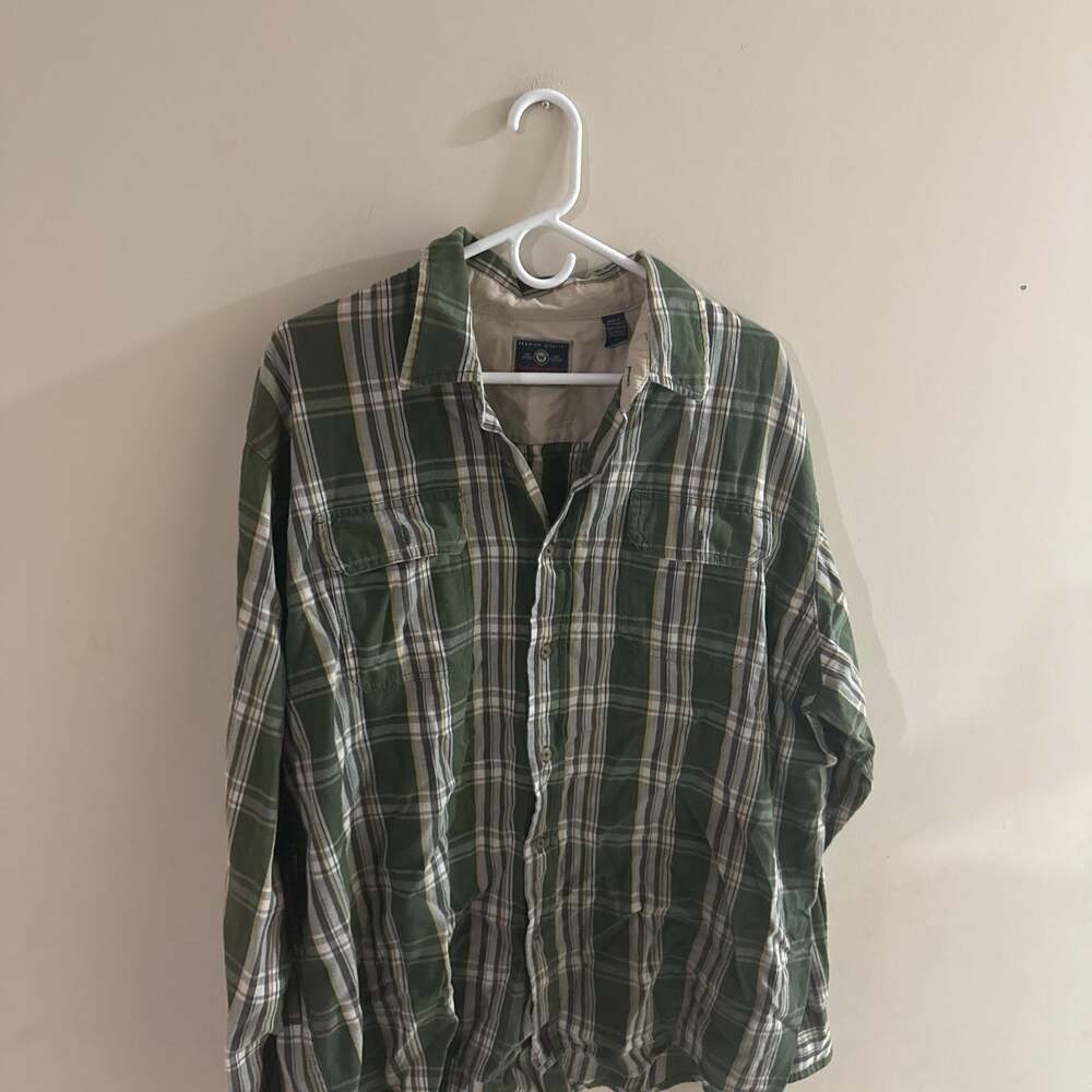 Westport Premium Quality Green Plaid Button-Up Shirt Men's XL